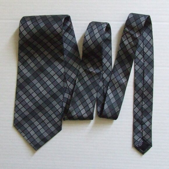Calvin Klein tie silver gray square pattern silk necktie shades grey metallic - Picture 9 of 10